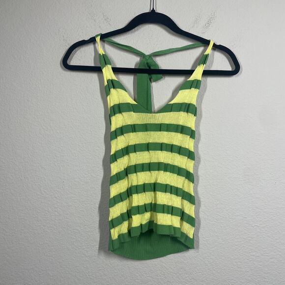 TheOpen Product 1/Small Stripe Halter Neck Tank Top Green Yellow Sleeveless - Picture 4 of 10